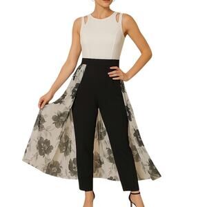 Alexa B Nites Size 8 Jumpsuit Black White Floral Overlay Chiffon Sleeveless